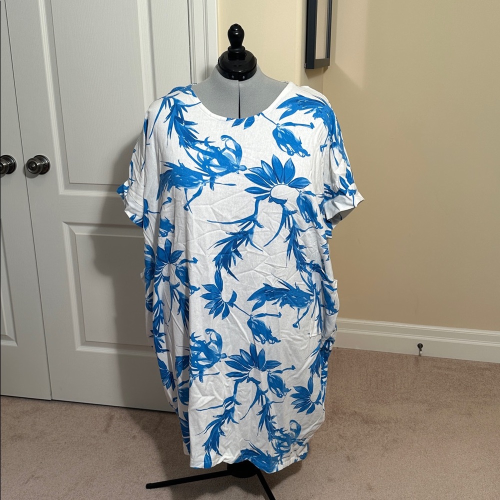 Handmade Blue and White Floral Dress